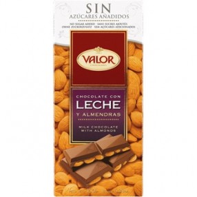 VALOR chocolate con leche y almendras sin azucar tableta 150 grs